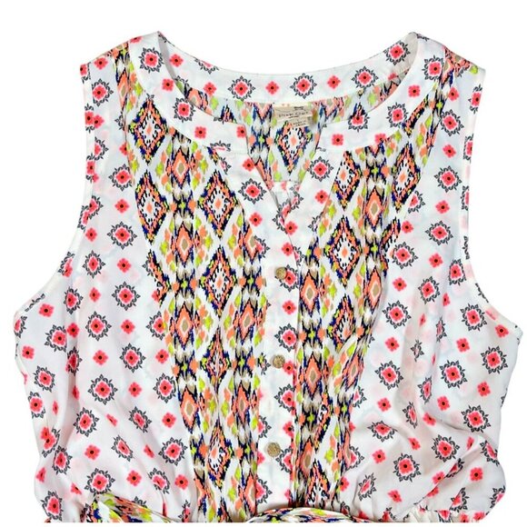 Pink Owl Boho Print Sleeveless Button Up Elastic Waist - Picture 4 of 10